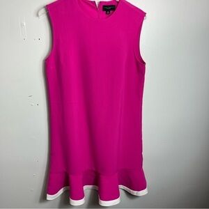 Victoria Beckham Target Fuchsia Twill Ruffle Hem Hot Pink Dress White sz 10 1705